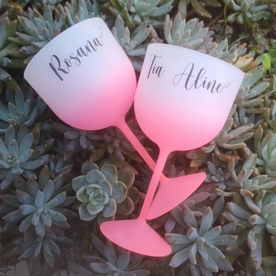 Taças de gin degradê rosa personalizadas com nomes